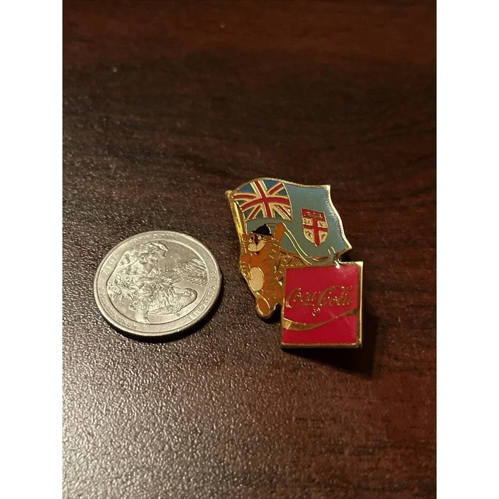 Vintage 1988 Seoul Olympics Coca Cola Hodori Tiger Fiji Flag Lapel‎ Pin